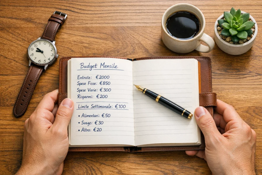 Mani che tengono un blocco note con budget scritto per gestione responsabile del gioco