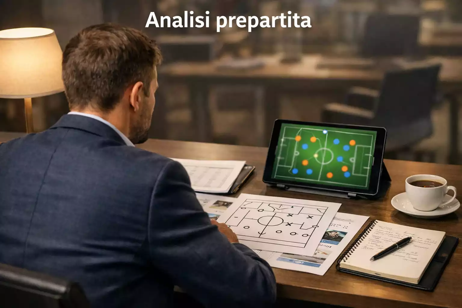 Analista sportivo che studia dati e statistiche calcistiche