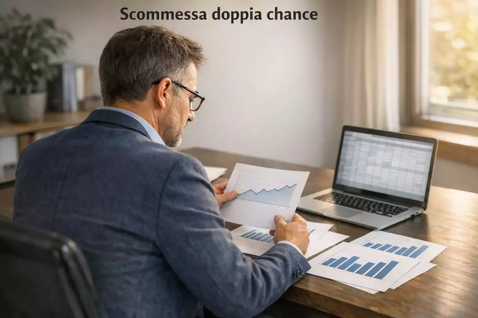 Persona che analizza statistiche di calcio con documenti e grafici