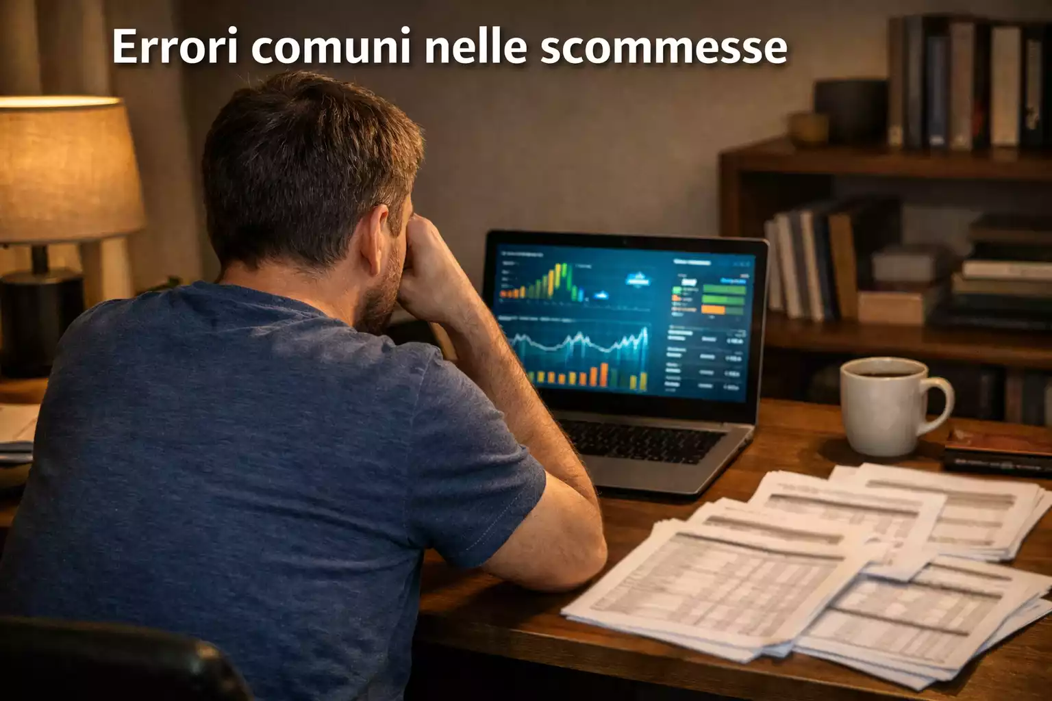 Scommettitore frustrato che analizza schedine e documenti