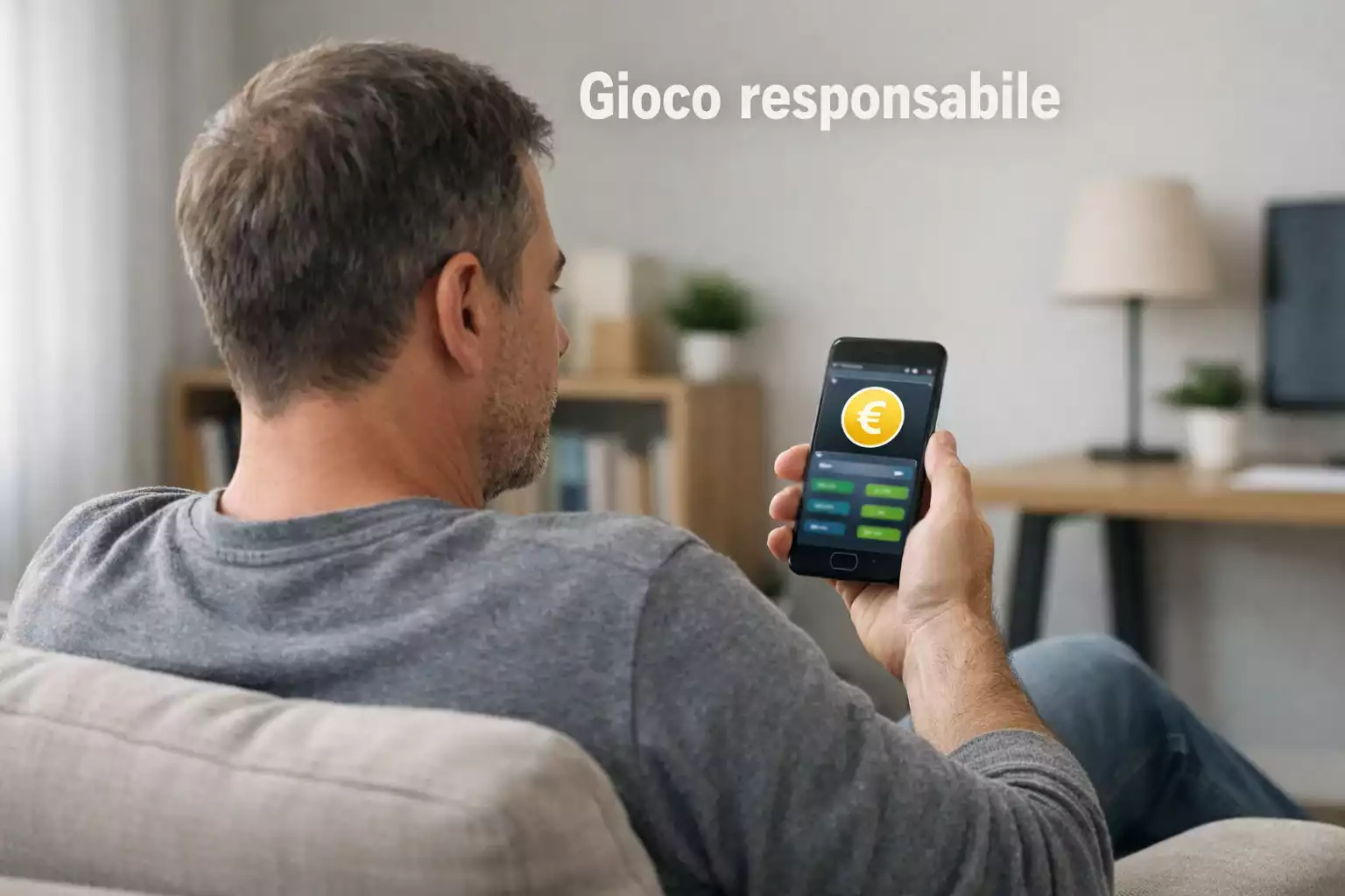 Persona che riflette mentre guarda uno smartphone con simbolo euro