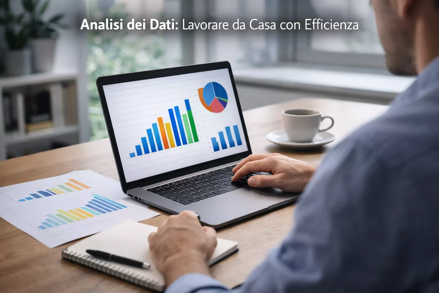 Persona che analizza dati su laptop con documenti di valutazione