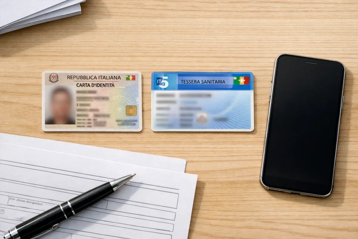 Carta di identità italiana e tessera sanitaria su tavolo