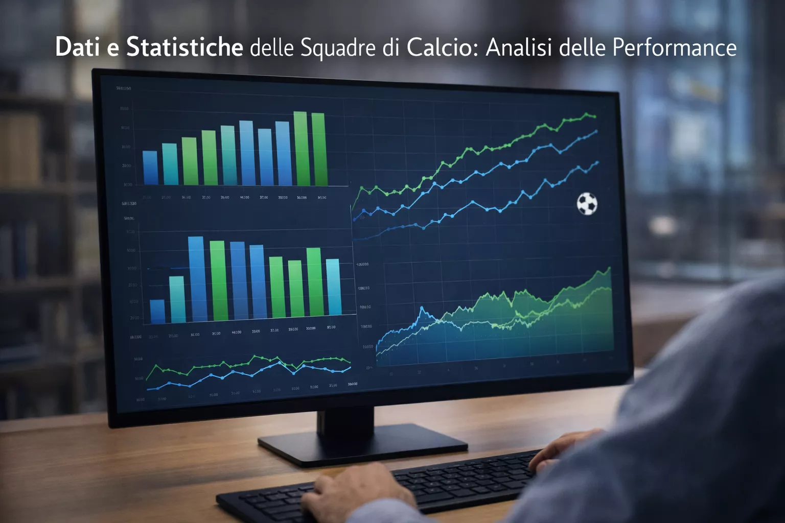 Schermo con grafici statistici di performance delle squadre di calcio
