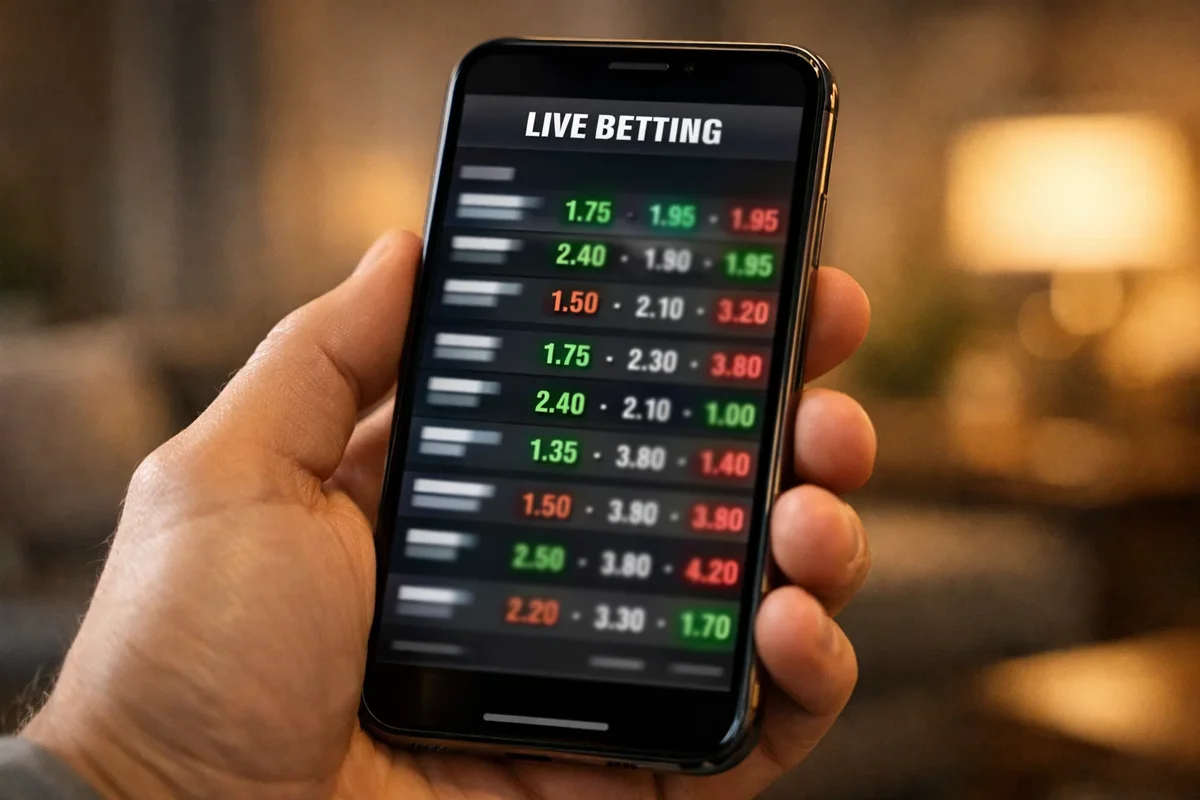 Schermo di smartphone con quote sportive che cambiano in tempo reale