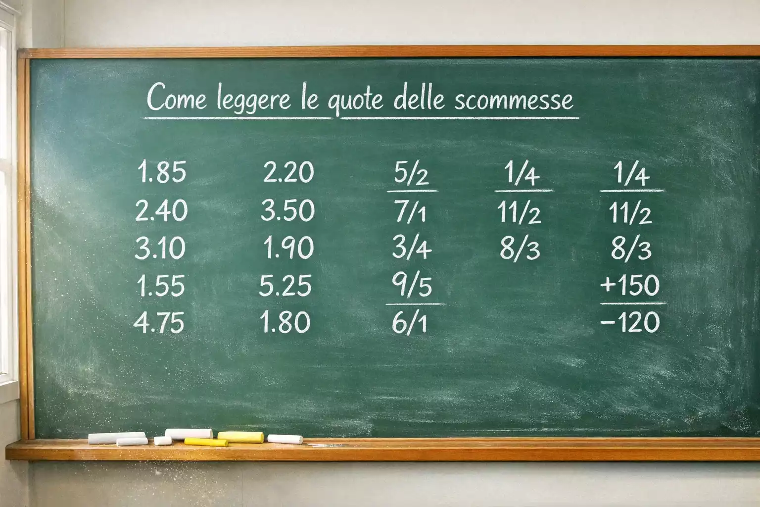 Lavagna con numeri e formule matematiche in un ambiente luminoso e ordinato