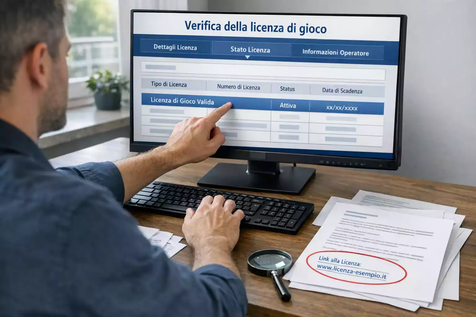 Persona che verifica la licenza ADM di un bookmaker sul sito ufficiale dell'Agenzia delle Dogane