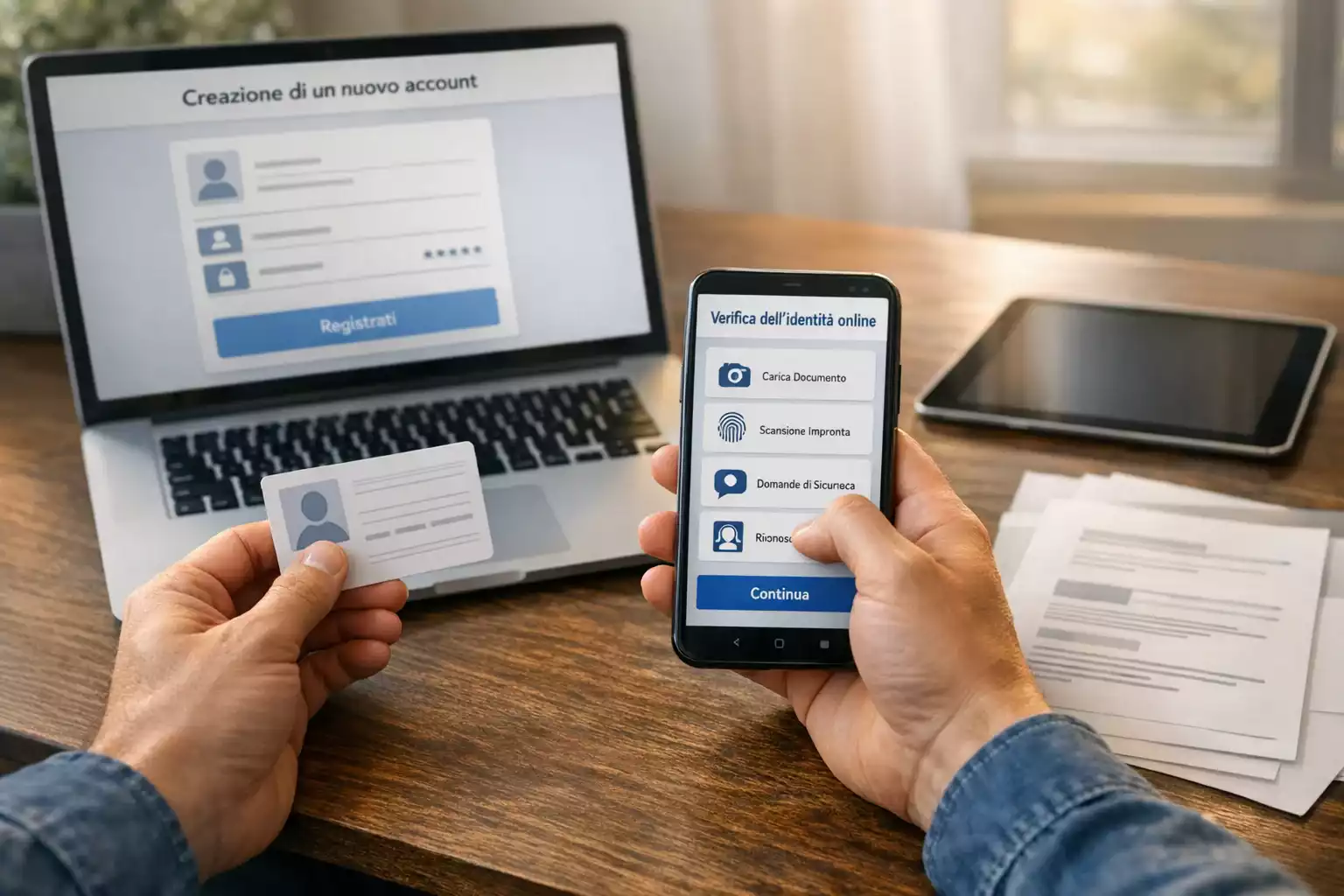 Persona che completa la registrazione su un sito di scommesse utilizzando SPID su smartphone