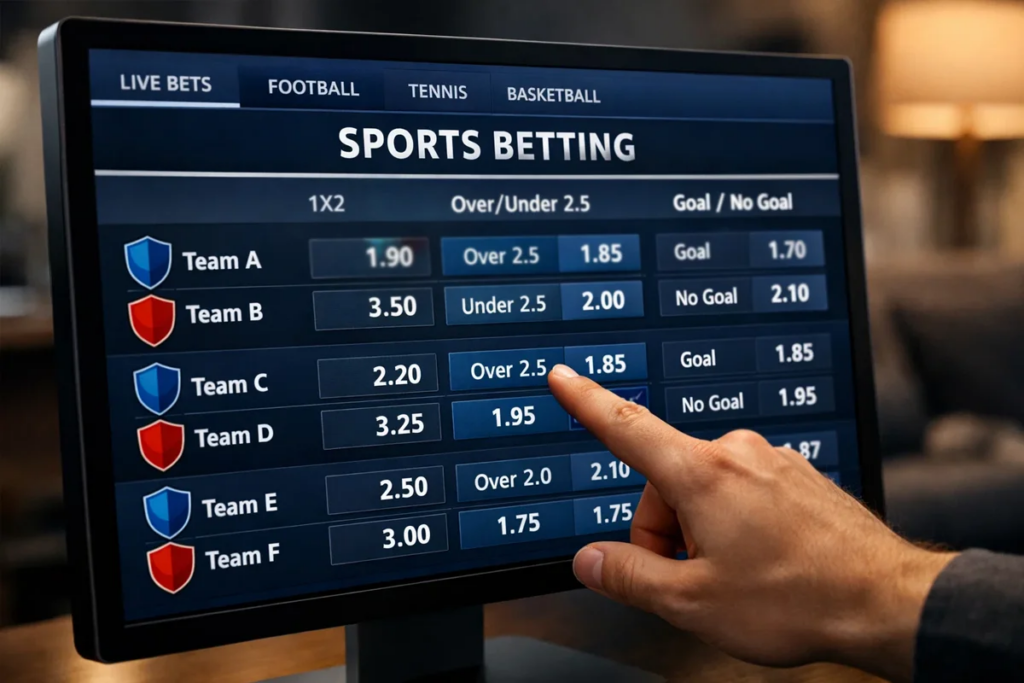 Schermo con diverse opzioni di scommessa calcistica e quote in evidenza